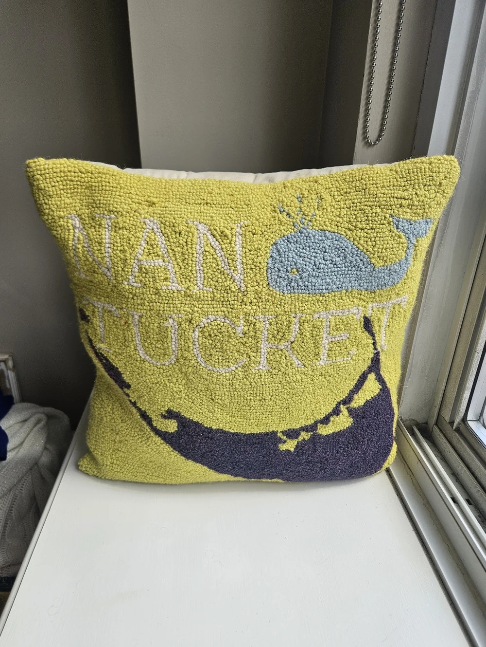 Nantucket embroidered wool and cotton throw pillow